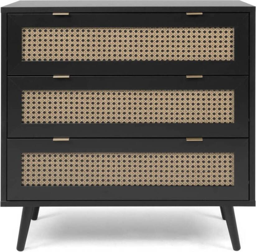 CaliCosy Commode 3 tiroirs impression cannage et noir Vienna L80 x H80 x P40 cm
