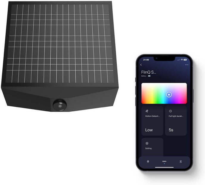 FlinQ Orion Smart Solar Wandlamp Bewegingssensor Alexa & Google Assistant Zwart