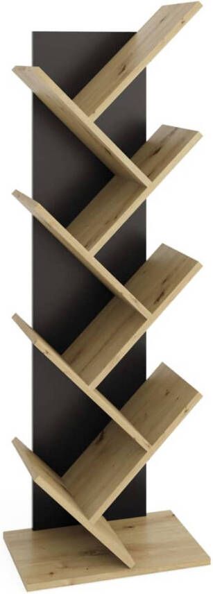 FMD Boekenplank staand geometrisch eikenkleurig en zwart