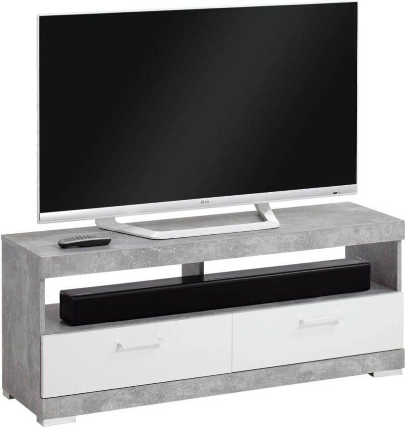 FMD TV Meubel Tv-meubel Cristal 120cm Wit; Grijs; Betonlook