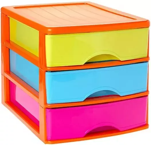 Forte Plastics Ladeblok bureau organizer met 3 lades multi-color oranje L 35 5 x B 27 x H 26 cm Ladeblok