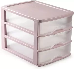 Forte Plastics Ladeblok bureau organizer met 3 lades roze transparant L 35 5 x B 27 x H 26 cm Ladeblok