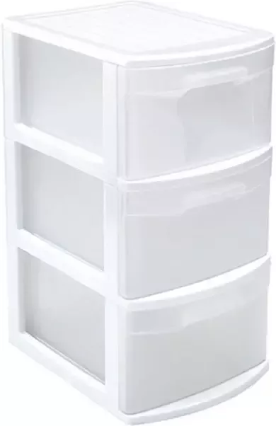 Forte Plastics Witte transparante ladeblok bureau organizers met 3 lades 39 x 29 x 59 cm Ladeblok