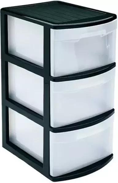 Forte Plastics Ladeblok bureau organizer met 3x lades zwart transparant L39 x B28.5 x H58.5 cm Ladeblok