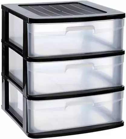 Forte Plastics Ladeblok bureau organizer met 3x lades zwart transparant L39 x B39 x H49.5 cm Ladeblok