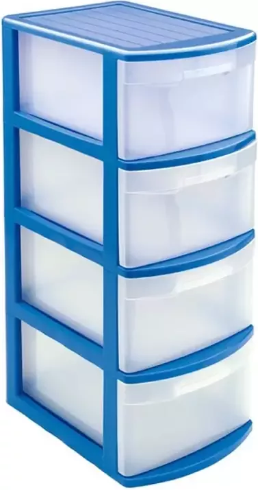 Forte Plastics Ladeblok bureau organizer met 4x lades blauw transparant L39 x B28.5 x H78 cm Ladeblok
