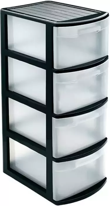 Forte Plastics Ladeblok bureau organizer met 4x lades zwart transparant L39 x B28.5 x H78 cm Ladeblok - Foto 1