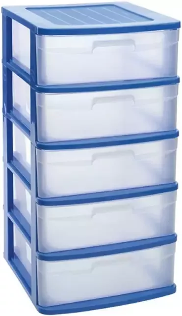 Forte Plastics Ladeblok bureau organizer met 5x lades blauw transparant L40 x B39 x H81 cm Ladeblok
