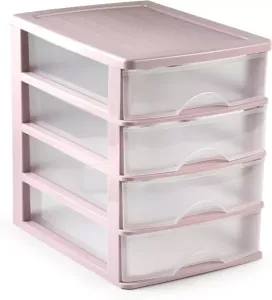 Forte Plastics Organizer ladeblokje 4-lades roze transparant 35 x 27 x 35 cm van plastic Ladeblok