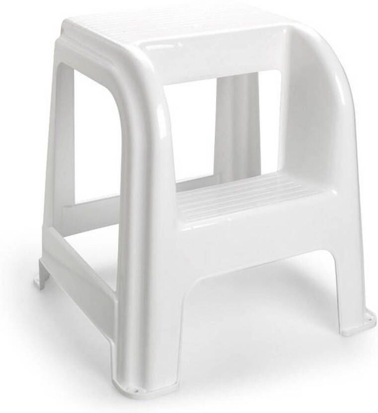 Forte Plastics PlasticForte Keukenkrukje opstapje met 2 treden wit kunststof 43 x 43 x 46 cm Huishoudkrukjes