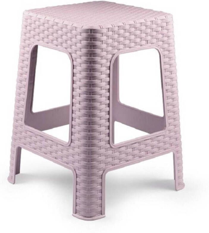 Forte Plastics PlasticForte Keukenkrukje opstapje rotan roze kunststof 36 x 36 x 45 cm Huishoudkrukjes