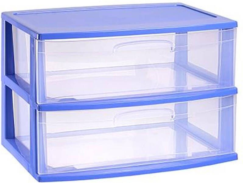 Forte Plastics Plasticforte Ladeblokje organizer 2x lades blauw transparant L56 x B40 x H41 cm plastic Ladeblok
