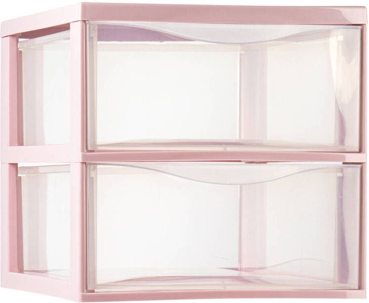 Forte Plastics Plasticforte Ladeblokje bureau organizer 2x lades transparant roze L26 x B36 x H25 cm Ladeblok - Foto 1