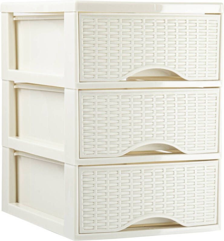 Forte Plastics Plasticforte Ladeblokje bureau organizer 3x lades creme wit L18 x B25 x H33 cm Ladeblok