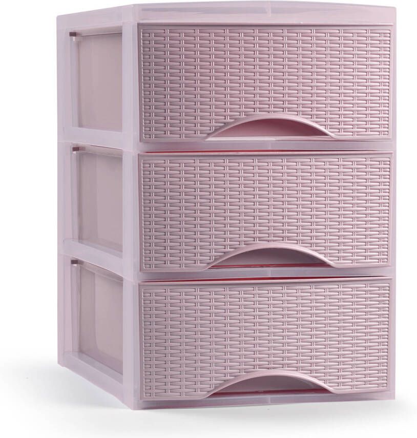 Forte Plastics Plasticforte Ladeblokje bureau organizer 3x lades roze L18 x B25 x H33 cm Ladeblok