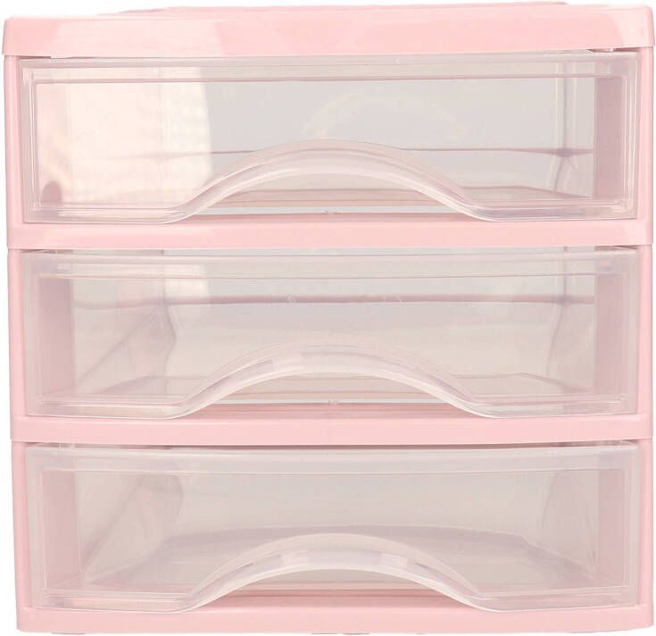 Forte Plastics Plasticforte Ladeblokje bureau organizer 3x lades roze transparant L18 x B21 x H17 cm Ladeblok