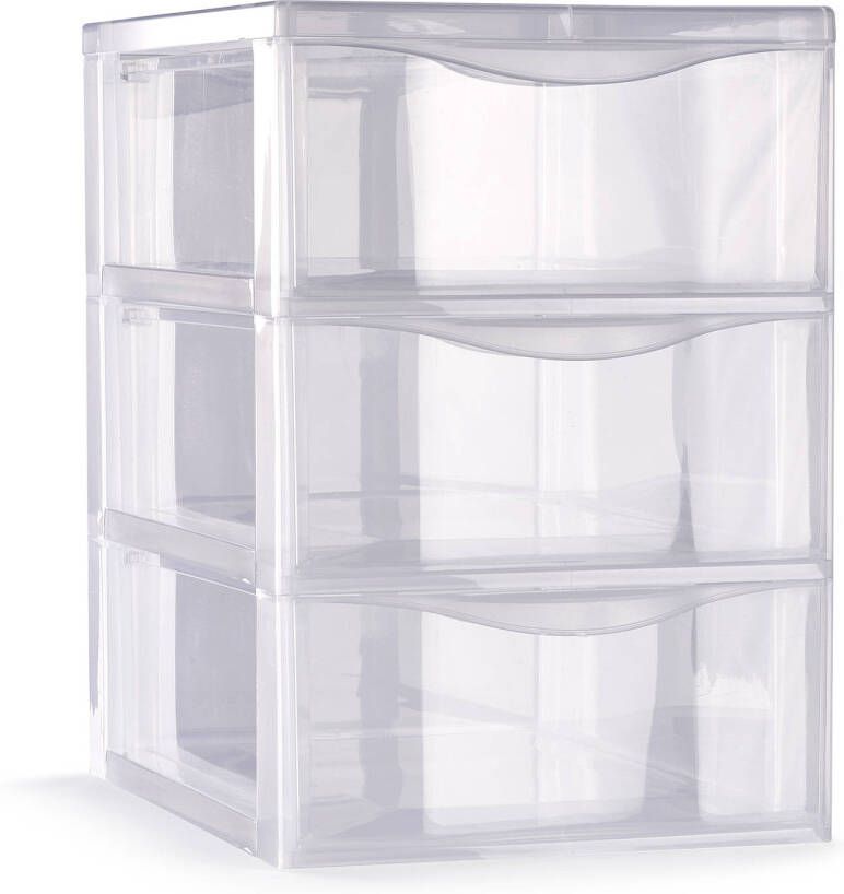 Forte Plastics Plasticforte Ladeblokje bureau organizer 3x lades transparant L18 x B25 x H25 cm Ladeblok