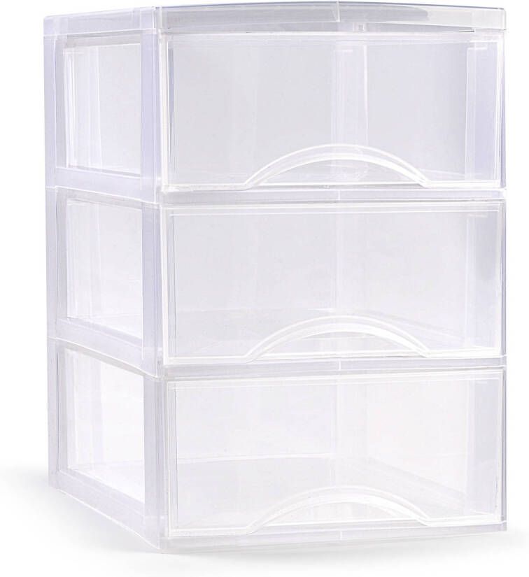 Forte Plastics Plasticforte Ladeblokje bureau organizer 3x lades transparant L26 x B37 x H37 cm Ladeblok