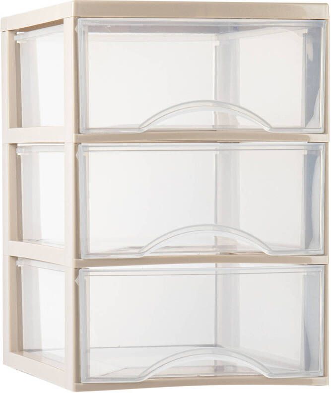 Forte Plastics Plasticforte Ladeblokje bureau organizer 3x lades transparant beige L26 x B36 x H37 cm Ladeblok