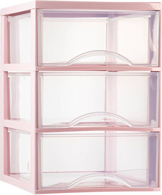 Forte Plastics Plasticforte Ladeblokje bureau organizer 3x lades transparant roze L26 x B36 x H37 cm Ladeblok - Foto 1