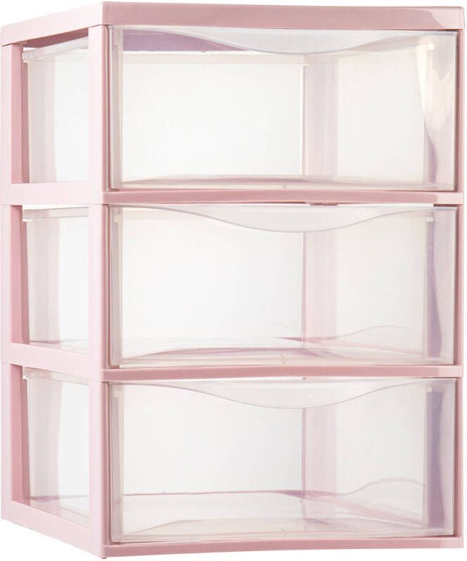 Forte Plastics Plasticforte Ladeblokje bureau organizer 3x lades transparant roze L26 x B37 x H37 cm Ladeblok - Foto 1