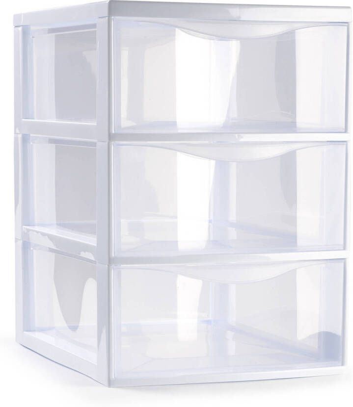 Forte Plastics Plasticforte Ladeblokje bureau organizer 3x lades transparant wit L18 x B25 x H25 cm Ladeblok