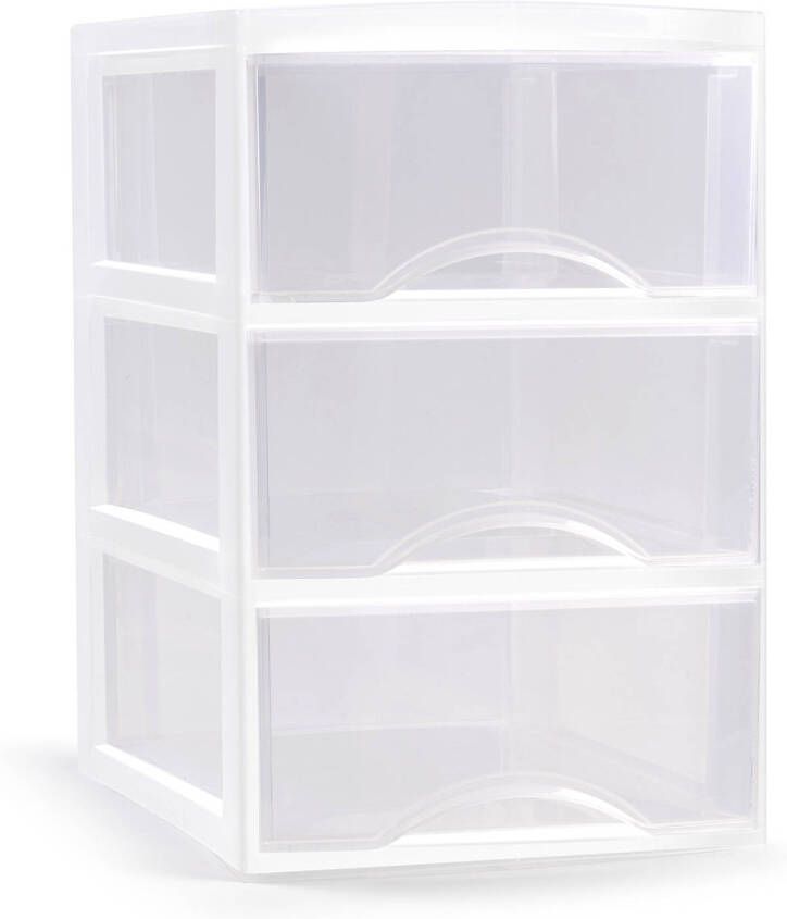 Forte Plastics Plasticforte Ladeblokje bureau organizer 3x lades transparant wit L18 x B25 x H25 cm Ladeblok