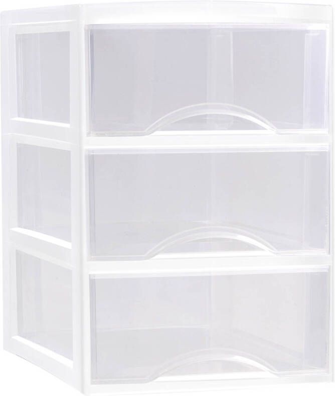 Forte Plastics Plasticforte Ladeblokje bureau organizer 3x lades transparant wit L26 x B36 x H37 cm Ladeblok