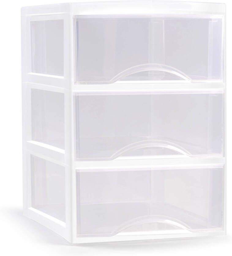 Forte Plastics Plasticforte Ladeblokje bureau organizer 3x lades transparant wit L26 x B37 x H37 cm Ladeblok