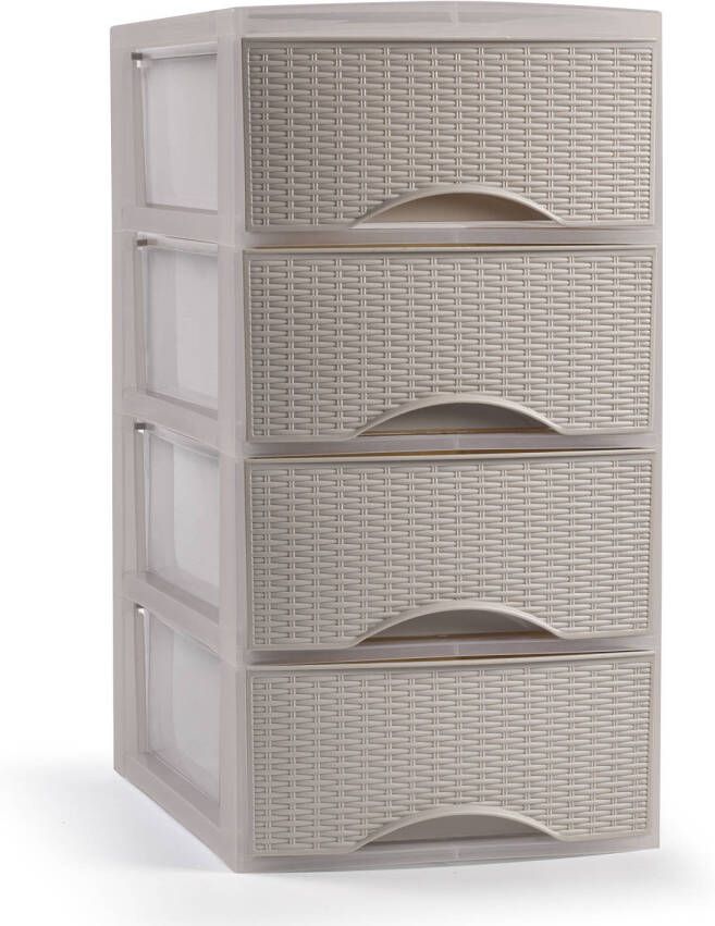 Forte Plastics Plasticforte Ladeblokje bureau organizer 4x lades beige L18 x B25 x H33 cm Ladeblok