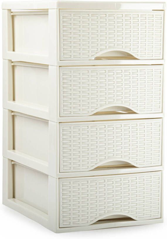 Forte Plastics Plasticforte Ladeblokje bureau organizer 4x lades creme wit L18 x B25 x H33 cm Ladeblok