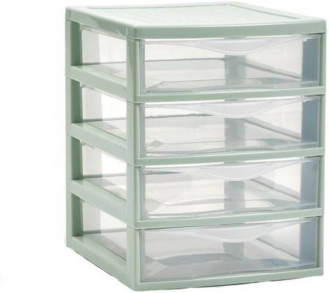 Forte Plastics Plasticforte Ladeblokje bureau organizer 4x lades mintgroen transparant L18 x B21 x H23 cm plastic Ladeblok