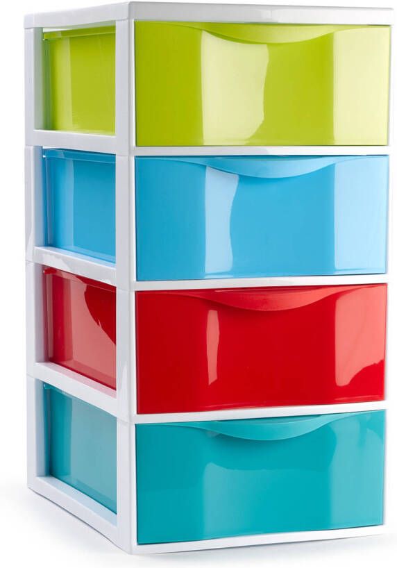 Forte Plastics Plasticforte Ladeblokje bureau organizer 4x lades multi kleuren L18 x B25 x H33 cm Ladeblok