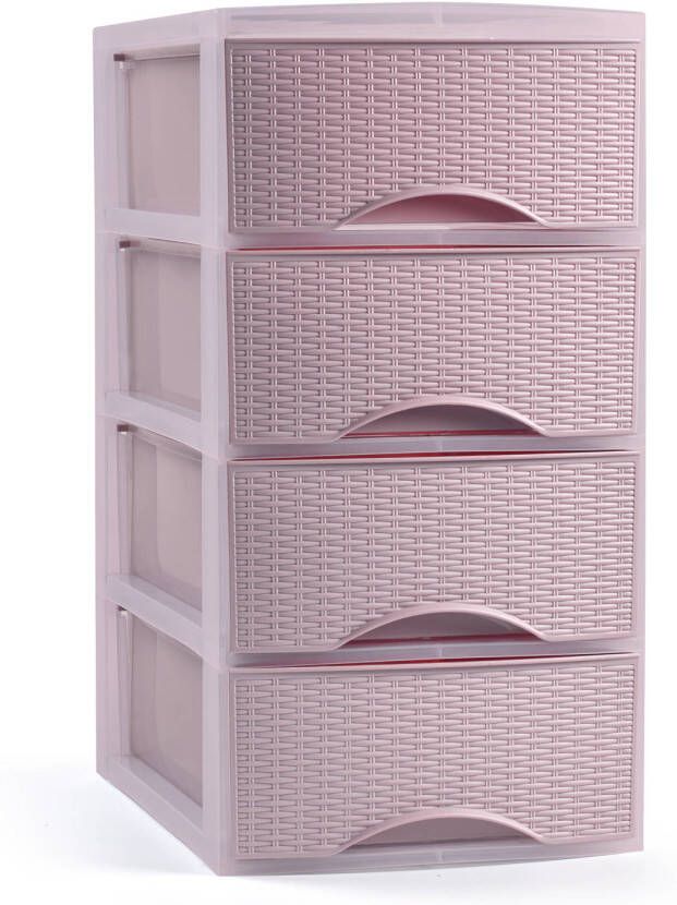 Forte Plastics Plasticforte Ladeblokje bureau organizer 4x lades roze L18 x B25 x H33 cm Ladeblok
