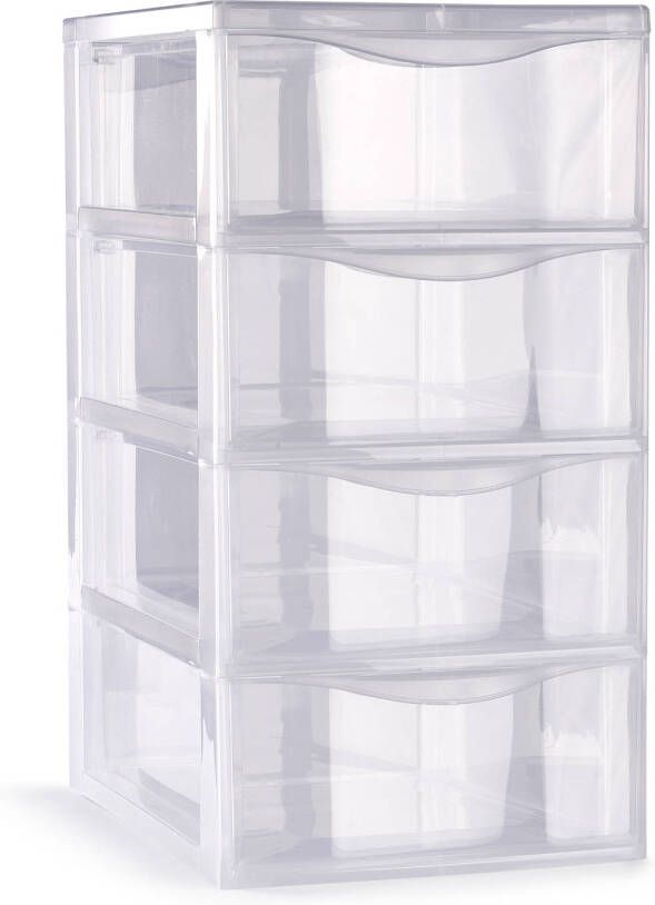 Forte Plastics Plasticforte Ladeblokje bureau organizer 4x lades transparant L18 x B25 x H33 cm Ladeblok