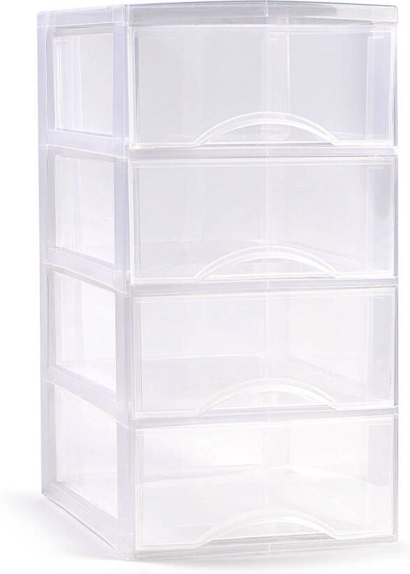 Forte Plastics Plasticforte Ladeblokje bureau organizer 4x lades transparantA - L26 x B37 x H49 cm Ladeblok