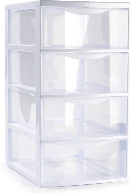 Forte Plastics Plasticforte Ladeblokje bureau organizer 4x lades transparant wit L18 x B25 x H33 cm Ladeblok