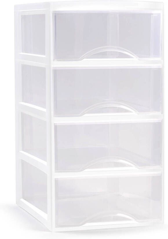 Forte Plastics Plasticforte Ladeblokje bureau organizer 4x lades transparant wit L26 x B37 x H49 cm Ladeblok