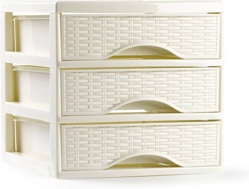 Forte Plastics Plasticforte Ladeblokje bureau organizer met 3x lades creme wit L18 x B23 x H17 cm Ladeblok