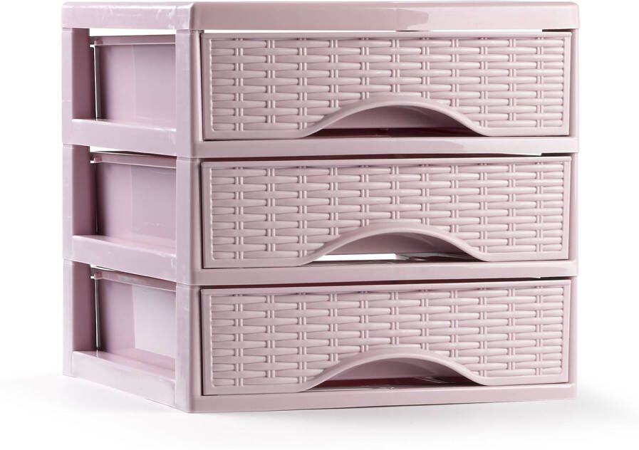 Forte Plastics Plasticforte Ladeblokje bureau organizer met 3x lades roze L18 x B23 x H17 cm Ladeblok