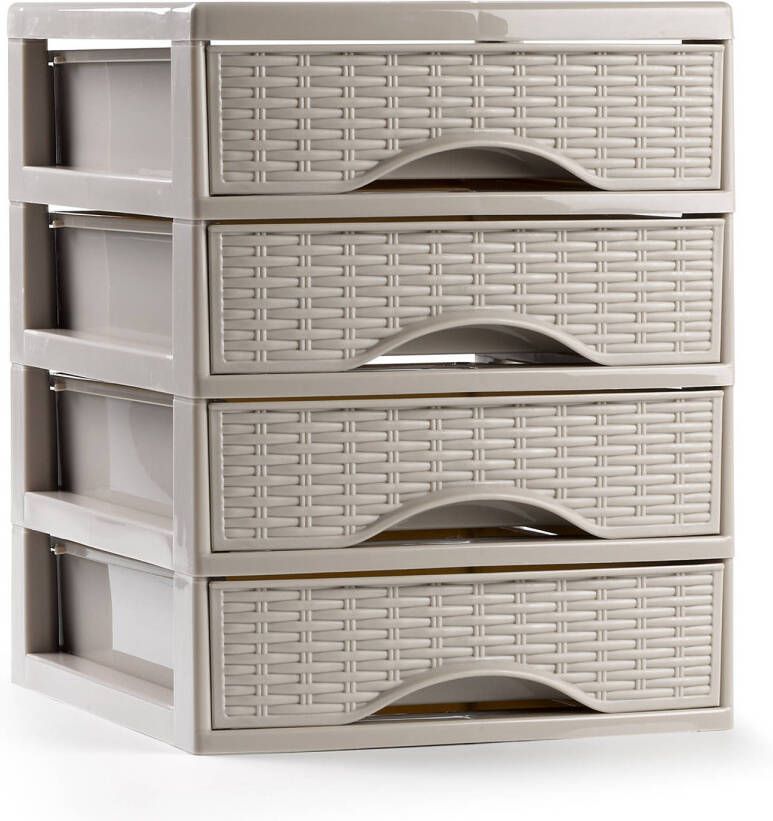 Forte Plastics Plasticforte Ladeblokje bureau organizer met 4x lades beige L18 x B21 x H23 cm Ladeblok