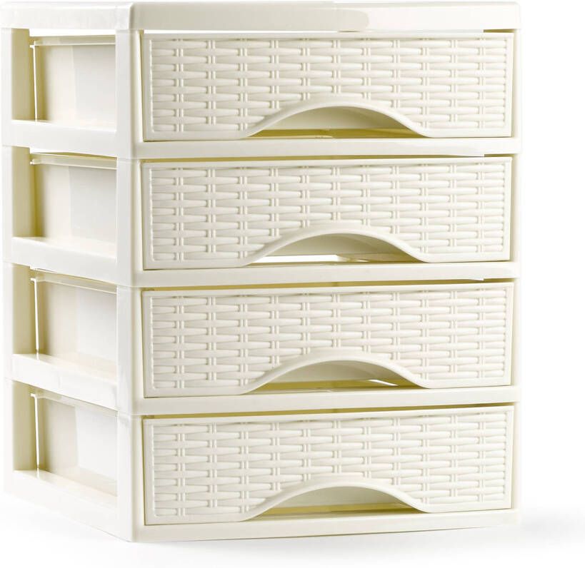 Forte Plastics Plasticforte Ladeblokje bureau organizer met 4x lades creme wit L18 x B21 x H23 cm Ladeblok