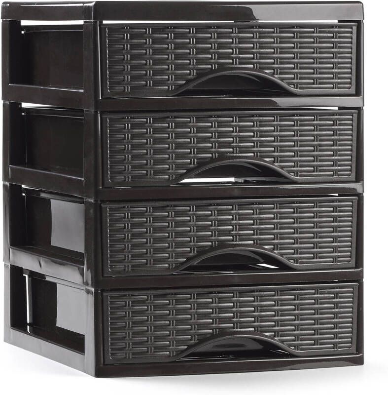 Forte Plastics Plasticforte Ladeblokje bureau organizer met 4x lades donkerbruin L18 x B21 x H23 cm Ladeblok