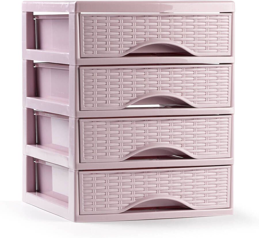 Forte Plastics Plasticforte Ladeblokje bureau organizer met 4x lades roze L18 x B21 x H23 cm Ladeblok