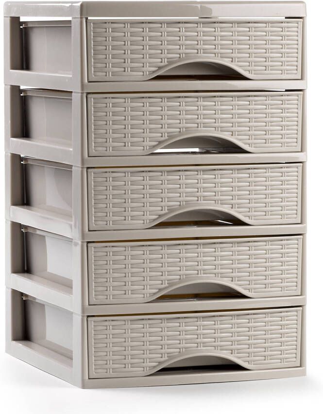 Forte Plastics Plasticforte Ladeblokje bureau organizer met 5x lades beige L18 x B21 x H28 cm Ladeblok