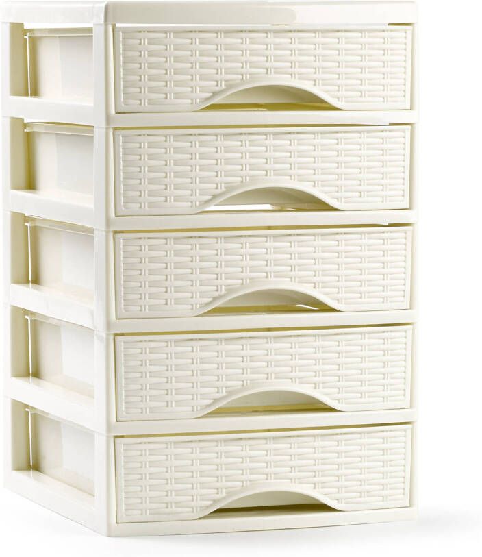 Forte Plastics Plasticforte Ladeblokje bureau organizer met 5x lades creme wit L18 x B21 x H28 cm Ladeblok