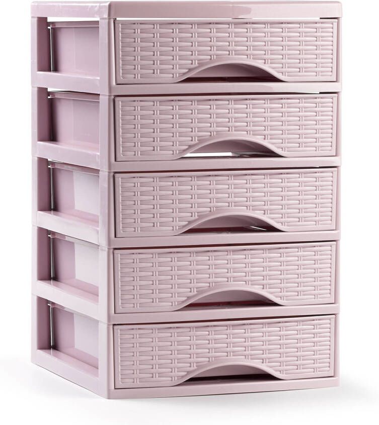 Forte Plastics Plasticforte Ladeblokje bureau organizer met 5x lades roze L18 x B21 x H28 cm Ladeblok