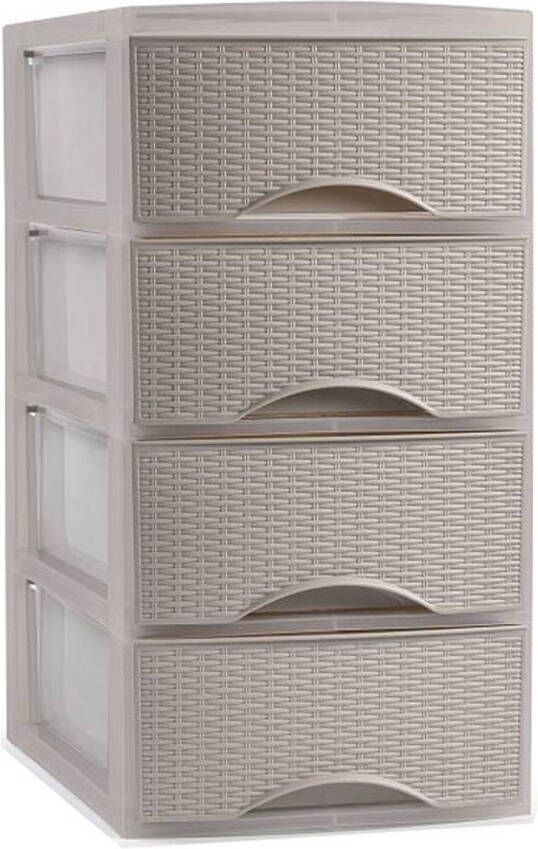 Forte Plastics Plasticforte Thuis kantoor organizer ladeblok 26 x 37 x 49 cm Kunststof Beige 4 lades Ladeblok