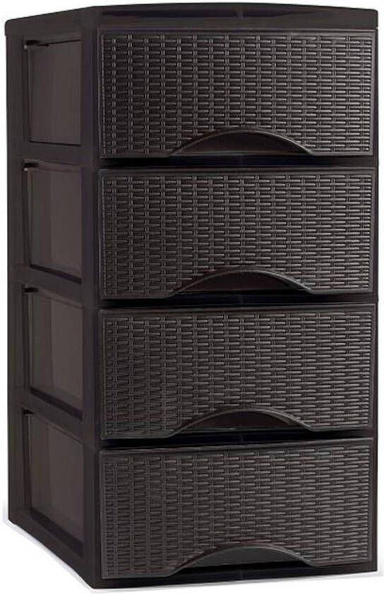 Forte Plastics Plasticforte Thuis kantoor organizer ladeblok 26 x 37 x 49 cm Kunststof Donkerbruin 4 lades Ladeblok