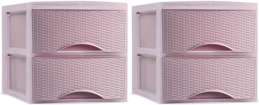 Forte Plastics Plasticforte thuis kantoor organizer ladeblok 2x 2 lades 25 x 37 x 26 cm kunststof roze Ladeblok - Foto 1